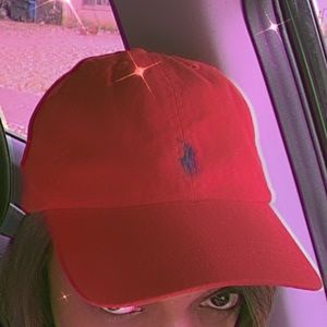 Red and white polo hat. Good condition, worn a couple times: